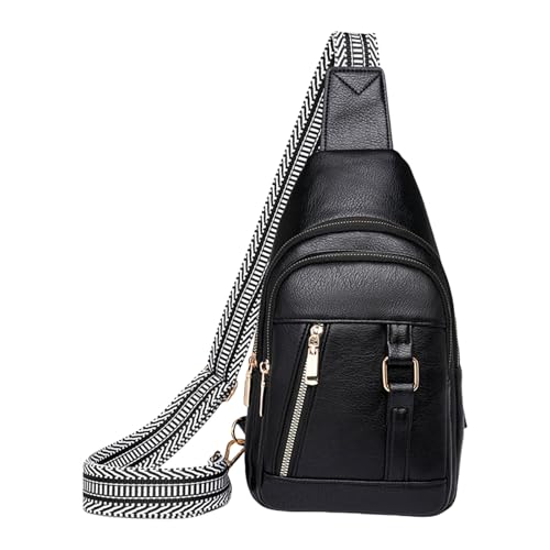 YIZITU Kleine Brusttasche für Damen und Herren, Schultertasche mit verstellbarem Riemen, Schultertasche, PU-Leder, Schulterrucksack, Schulterrucksack, lässiger Rucksack, Schwarz , One Size von YIZITU