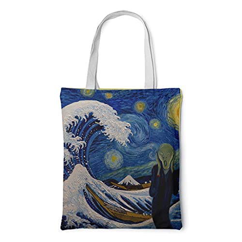 YIZITU Kleine Canvas-Handtasche für Damen und Mädchen, Schultertasche, Kuriertasche, Einkaufstasche, Einkaufstasche, Leinentasche, B, One Size von YIZITU