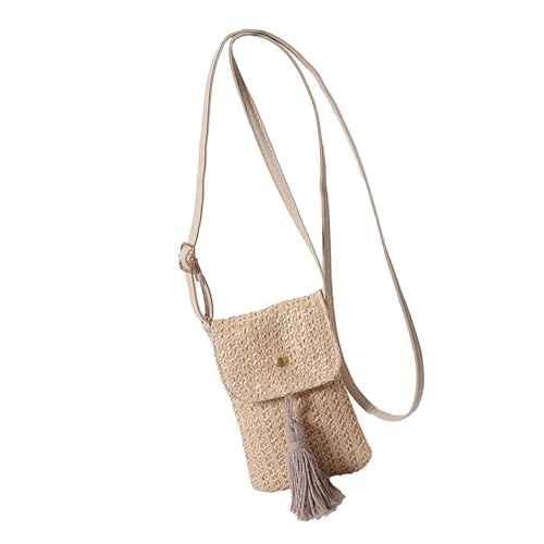 YIZITU Kleine Mehrzweck-Umhängetasche für Damen, elegant, Strandurlaub, gewebte Strohklappe, Handytasche, Crossbody-Tasche mit Quasten, gewebte Strohtasche, khaki, One Size YIZITU Kleine Mehrzweck-Umhängetasche für Damen, elegant, Strandurlaub, gewebte Strohklappe, Handytasche, Crossbody-Tasche mit Quasten, gewebte Strohtasche, khaki, One Size von YIZITU