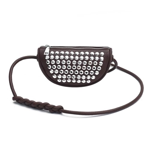 YIZITU Kleine Punk-Umhängetasche für Damen, Nieten-Design, Unterarm-Geldbörse, Reisetasche, lässige Handtaschen, lässige Tasche, Kaffeebraun, One Size YIZITU Kleine Punk-Umhängetasche für Damen, Nieten-Design, Unterarm-Geldbörse, Reisetasche, lässige Handtaschen, lässige Tasche, Kaffeebraun, One Size von YIZITU