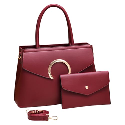 YIZITU Kreatives Damen-Geldbörsen-Set, 2-teilig, Schultertasche, funktionale Umhängetasche, PU-Leder, Bürohandtasche für den täglichen Bedarf, Damen-Schultertasche, rot, One Size von YIZITU