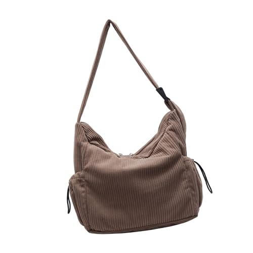 YIZITU Lässige Umhängetasche aus Cord für Damen, große Kapazität, Umhängetasche, bequeme Handtasche für verschiedene Anlässe, trendige Damentasche, braun, One Size von YIZITU