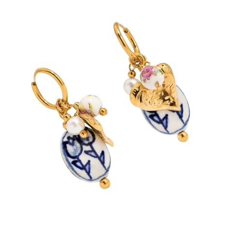 YIZITU Leichte Keramik-Akzent-Ohrringe/Halskette mit stilvoller Edelstahlkette, verstellbare Länge, für Damen, mehrkettenförmige Keramik-Halsketten-Set für Damen, Einheitsgröße, Wie beschrieben, Wie von YIZITU