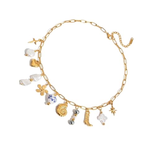 YIZITU Leichte Keramik-Akzent-Ohrringe/Halskette mit stilvoller Edelstahlkette, verstellbare Länge, für Damen, mehrkettenförmige Keramik-Halsketten-Set für Damen, Einheitsgröße, Wie beschrieben, Wie von YIZITU