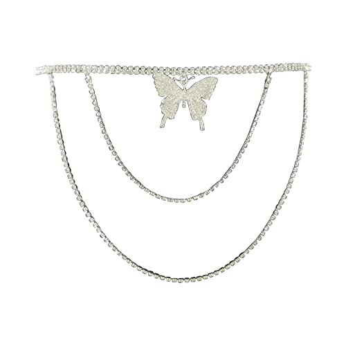 YIZITU Mädchen Blingbling Taillengürtel Amerikaner Street Dance K Pop Night Club Glend Schmetterling Taillenkette Y2K Schmetterlingskette Silber von YIZITU