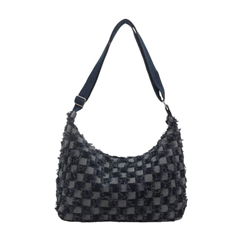 YIZITU Mehrzweck-Jean-Umhängetasche, Used-Look, Denim, kariert, Umhängetasche, Handtasche, College, Studenten, Schule, Büchertasche, für Damen, lässige Handtasche, B, One Size YIZITU Mehrzweck-Jean-Umhängetasche, Used-Look, Denim, kariert, Umhängetasche, Handtasche, College, Studenten, Schule, Büchertasche, für Damen, lässige Handtasche, B, One Size von YIZITU