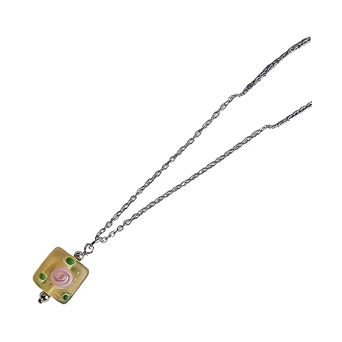 YIZITU Mode Geometrische Charme Halskette Quadratische Glasblume Anhänger Halskette Edelstahl Kette Choker Party Schmuck Anhänger Halsband Halsband Für Frauen von YIZITU
