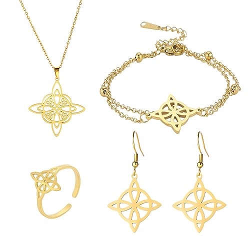 YIZITU Mode Hexen Knoten Anhänger Halskette Ohrring Verstellbarer Celticknot Doppelschicht Kettenarmbänder Irische Schmuck Hexerei Schmuck Für Frauen von YIZITU