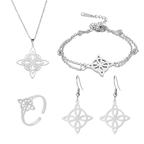YIZITU Mode Hexen Knoten Anhänger Halskette Ohrring Verstellbarer Celticknot Doppelschicht Kettenarmbänder Irische Schmuck Hexerei Schmuck Für Frauen von YIZITU