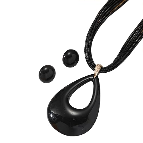 YIZITU Mode Nischenliebe Runde Bolzen Ohrringe Colarmbone Kette Temperament Einfacher Kaltes Verstellbares Wachs Seil Halskette Wasser Tröpfchen Rund Herz Halskette Für Mädchen von YIZITU