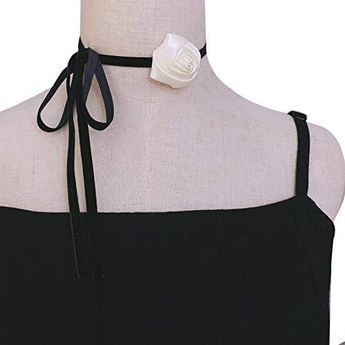 YIZITU Mode Spitze Choker Halskette Rose Satinblumen Halsketten Kette Kostüm Party Prom Frauen Mädchen Spitzenkragen Schmuck Schwarzkragen Für Frauen von YIZITU