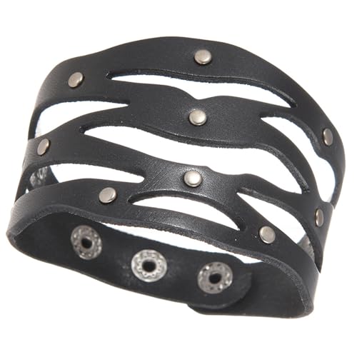 YIZITU Mode Streetwear Metall Armband Atmungsaktives Echtes Leder Handgelenk Schmuck Für Erwachsene Modische Leder Armband von YIZITU