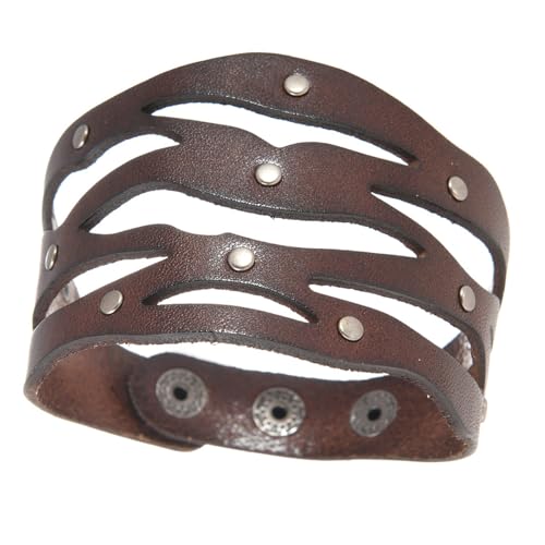 YIZITU Mode Streetwear Metall Armband Atmungsaktives Echtes Leder Handgelenk Schmuck Für Erwachsene Modische Leder Armband von YIZITU