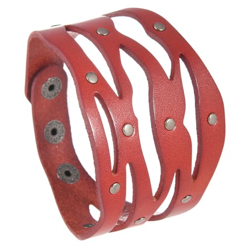 YIZITU Mode Streetwear Metall Armband Atmungsaktives Echtes Leder Handgelenk Schmuck Für Erwachsene Modische Leder Armband von YIZITU