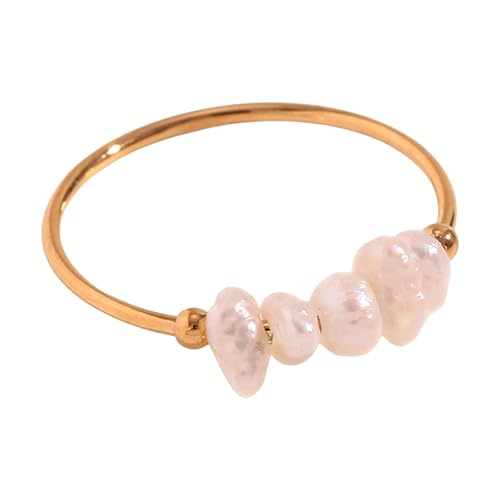 YIZITU Mode Süßwasserperlen Ringe Robuste Vergoldete Aus Edelstahlmaterialien Schmuck Geschenke Accessoire Für Frauen Freizeitschmuck von YIZITU