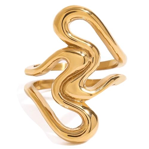 YIZITU Mode Unregelmäßige Linie Herzausschnitt Ringe Bequeme Tragen Finger Ringe Party Accessoire Edelstahl Textur Moderner Herzschmuck von YIZITU