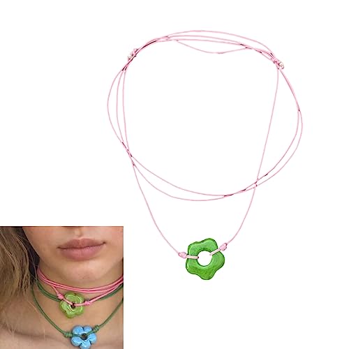 YIZITU Modefreies Knoten Anhänger Halskette Verstellbares Blütenanhänger Choker Harzmaterial Halsschmuck Für Mädchen Verstellbarer Hals von YIZITU