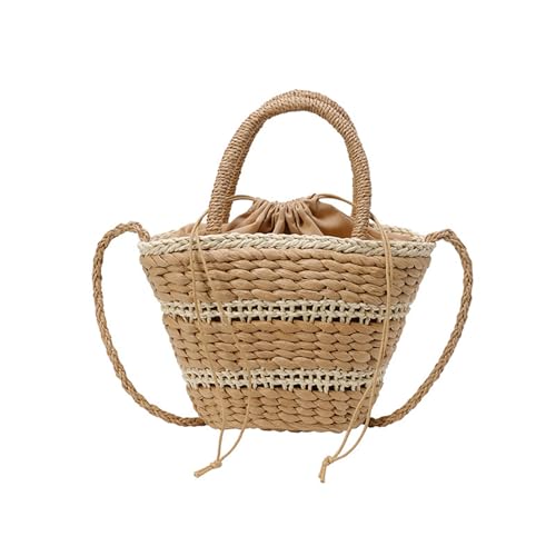 YIZITU Modische Crossbody-Tasche mit großem Fassungsvermögen, Strohgeflecht, Umhängetasche, Handtasche für Damen, mit Kordelzug-Verschluss, Crossbody-Tasche, khaki, One Size von YIZITU