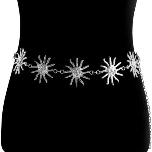 YIZITU Modische Frauen Metall Taille Kette Sonne/Mond Detail Bauch Verstellbarer Gürtel Tragbarer Schmuck Für Kleideroutfits Sonne/Mond Hüftegürtel von YIZITU