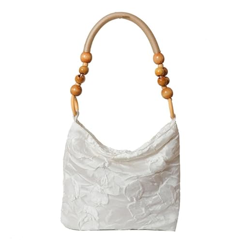 YIZITU Modische Handtasche mit plissiertem Blumenmuster, Achseltasche, Schultertasche für Mädchen und Frauen, Reisetasche, Vintage-Stil, gerüschte Tasche, weiß von YIZITU