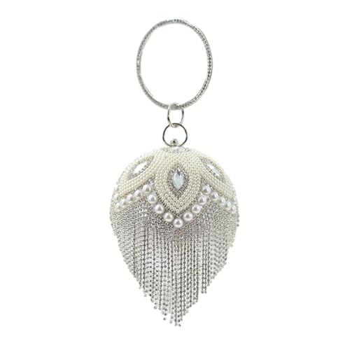YIZITU Modische Handtasche mit rundem Design und Verzierungen, abnehmbare Kette, Abendtasche für Damen, glitzernde Dekoration, silber, One Size YIZITU Modische Handtasche mit rundem Design und Verzierungen, abnehmbare Kette, Abendtasche für Damen, glitzernde Dekoration, silber, One Size von YIZITU