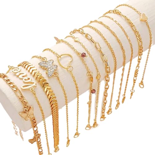 YIZITU Modische Kristalle Fußketten Set 13pcs Butterfly Heart Sacher von YIZITU