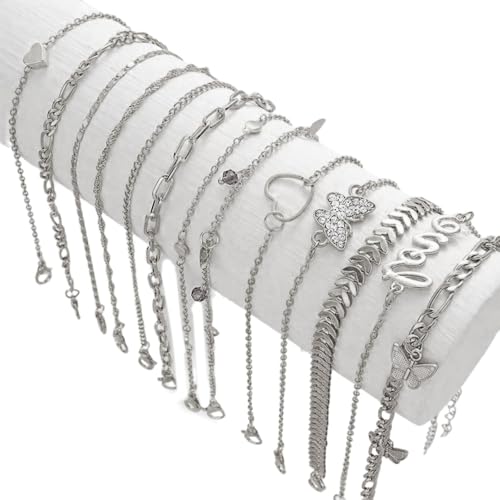 YIZITU Modische Kristalle Fußketten Set 13pcs Butterfly Heart Sacher von YIZITU