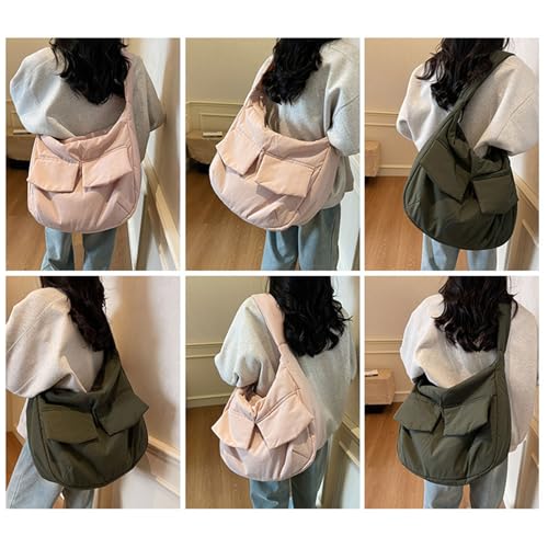 YIZITU Modische Nylon-Umhängetasche für Damen und Herren, große Kapazität, Schultertasche für alltägliche Aktivitäten, lässige Tasche, khaki, One Size von YIZITU