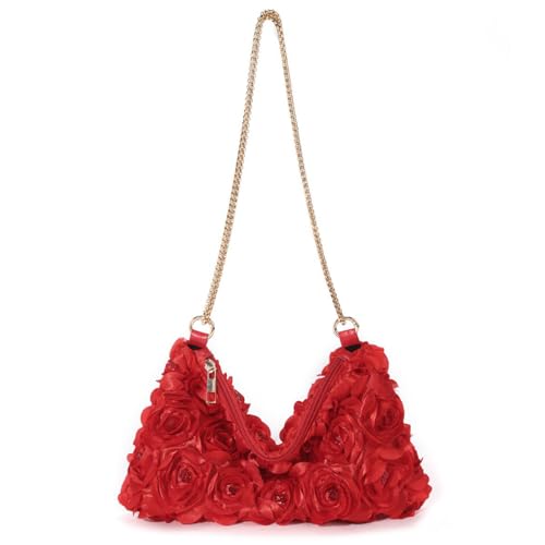 YIZITU Modische Pailletten-Umhängetasche, elegante Rosen-Blumen-Clutches, Geldbörse, Abendtasche, für Hochzeit, Bankett, Party, Braut, Crossbody-Kette, Handtasche, rot, One Size YIZITU Modische Pailletten-Umhängetasche, elegante Rosen-Blumen-Clutches, Geldbörse, Abendtasche, für Hochzeit, Bankett, Party, Braut, Crossbody-Kette, Handtasche, rot, One Size von YIZITU