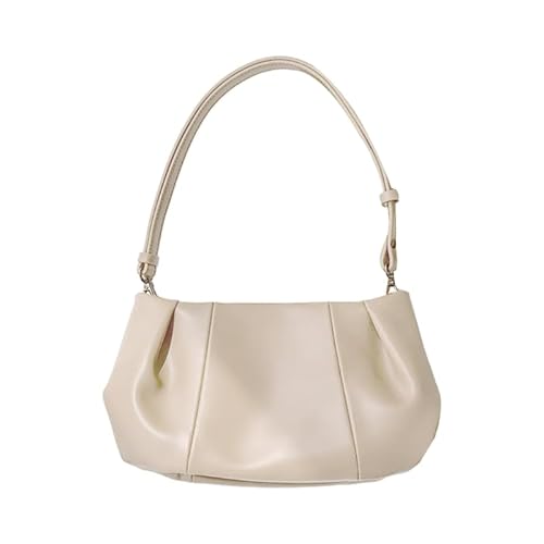 YIZITU Modische Schultertasche für Mädchen und Damen, plissiert, Achseltasche, Reisetasche, einfarbig, gerüscht, Freizeit, Crossbody-Tasche, beige von YIZITU