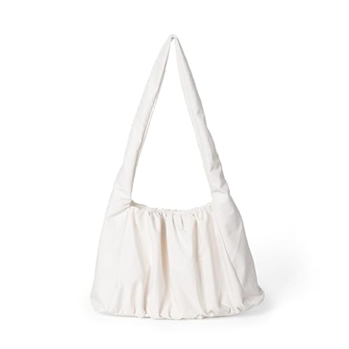 YIZITU Modische Schultertasche für Mädchen und Damen, plissiert, Reisetasche, Einkaufstasche, einfarbig, gerüscht, Freizeittasche, beige von YIZITU