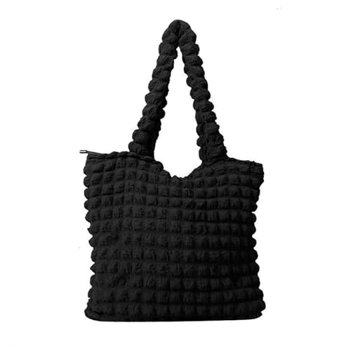 YIZITU Modische Schultertasche mit Rüschen für Mädchen und Frauen, plissiert, Wolken, Achseltasche, Reisetasche, einfarbig, Handtasche, Schwarz von YIZITU
