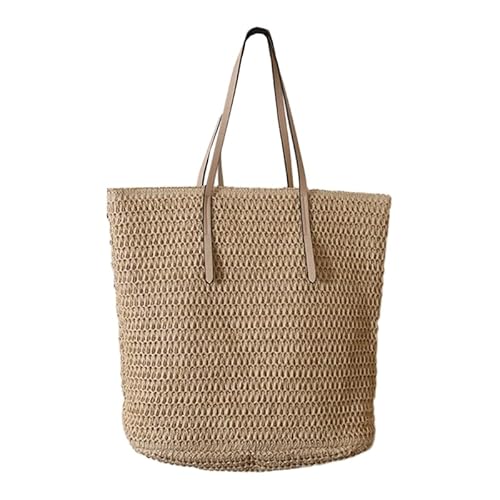 YIZITU Modische Strohtasche für Damen, Freizeit, Sommer, Strand, Handtasche für Damen, Mädchen, Reisen, Schultertaschen, beige von YIZITU