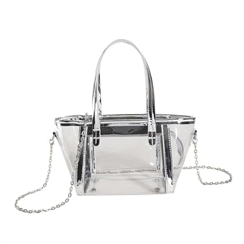 YIZITU Modische Tasche, Beutel, PVC, lasertransparent, Schultertaschen für Mädchen und Frauen, Crossbody-Tasche, Kettentasche, Gele-Tasche, Handtasche, silber von YIZITU