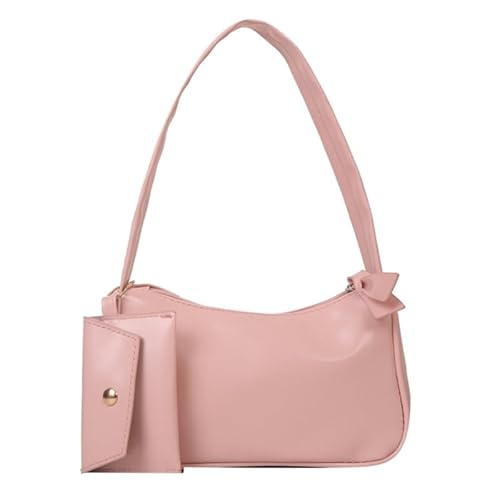 YIZITU Modische Unterarmtasche, Achseltasche, Schultertaschen für Mädchen, Damen, Geldbörse, einfarbig, Handtasche mit kleiner Tasche, rose von YIZITU