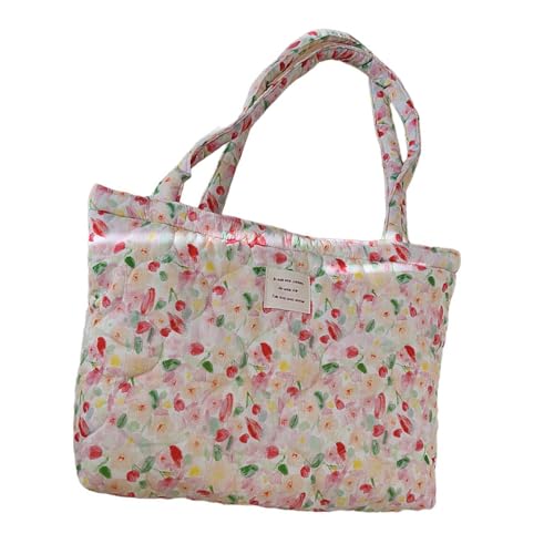 YIZITU Modische gesteppte Baumwoll-Shopper für Frauen mit floralen Designs große Kapazität Handtasche lässig gepolsterte Schultertasche gesteppt Shopper, B, One Size von YIZITU