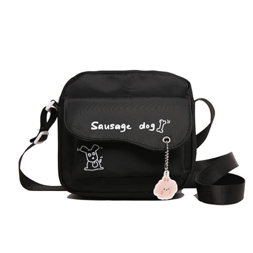 YIZITU Modische kleine Umhängetasche für Damen, koreanische Ästhetik, Umhängetasche, Geldbörse mit Anhänger, Charm, für Freizeitausflüge, niedliche kleine Nylon-Umhängetasche, Schwarz , One Size von YIZITU