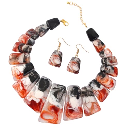 YIZITU Modisches Set aus Halskette und Ohrringen aus Kunstharz, elegante Halskette und Ohrringe für Partys und Feiern, Partyschmuck, Einheitsgröße, Wie beschrieben, Wie beschrieben von YIZITU