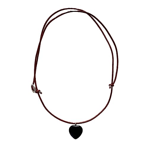 YIZITU Naturstein liebt Schlüsselbeinkette, europäische und legierte Perlen, Lederhalsband, minimalistische Strand-Halskette, Naturstein, Leder, Seilkette, Halskette für Damen von YIZITU