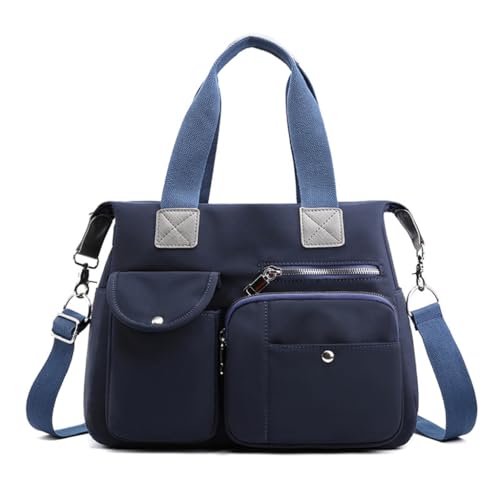 YIZITU Nylontasche, Freizeittasche, große Kapazität, Schultertasche für Mädchen und Frauen, einfarbig, trendige Tasche, Reisetasche, Handtasche, dunkelblau von YIZITU
