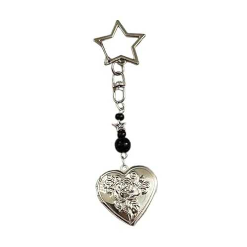 YIZITU Openable Heart Shape Keychain Unique Metal Photo Frame Key Chain Portable Keyring Bag Accessory Stylish Phone Charm von YIZITU