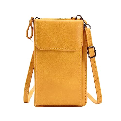 YIZITU PU-Leder Geldkartenhalter Handy-Tasche Geldbörse Tasche Mädchen Frauen Haspe Schultertasche Handtasche Mode Crossbody Leder, gelb, One Size von YIZITU