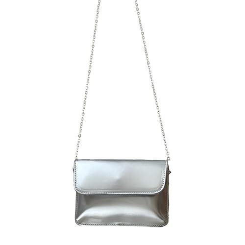 YIZITU PU-Tasche für Freizeit, Freizeit, trendige Schultertasche für Mädchen und Frauen, einfarbig, Kette, modische Tasche, Crossbody-Tasche, Damen-Geldbörse, silber von YIZITU