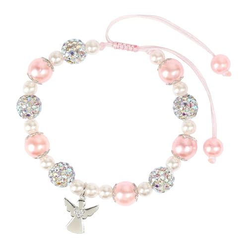 YIZITU Pfirsichperlen Kristallperlen Armband Religiöse Schmuck Für Mädchen Erst Gemeinschaft Mit Engel Anhänger Charme Für Partys Edelstahl Engel Anhänger Armband von YIZITU