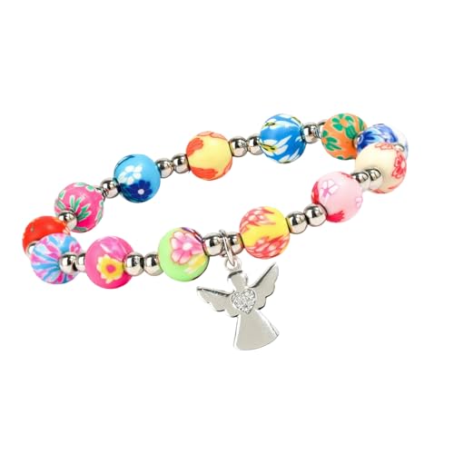 YIZITU Pfirsichperlen Kristallperlen Armband Religiöse Schmuck Für Mädchen Erst Gemeinschaft Mit Engel Anhänger Charme Für Partys Edelstahl Engel Anhänger Armband von YIZITU
