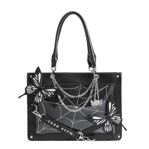 YIZITU Punk Messenger Bags Halloween Gothic Schmetterling Spinnen Netz Tote Bag Lolitas JK Uniform Umhängetasche für Frauen Mädchen Gothic, Schwarz , One Size von YIZITU