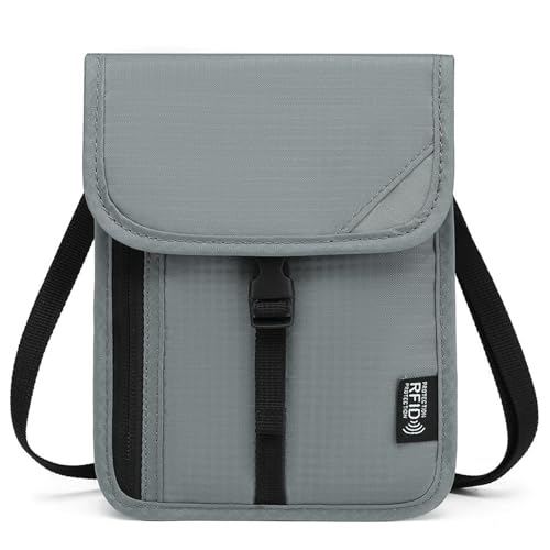 YIZITU Reise-Halstasche, Brustbeutel mit RFID-blockierendem Familienpasshalter für einfaches Reisen, einfaches Design, für Herren, Reisepasshülle, grau, One Size von YIZITU