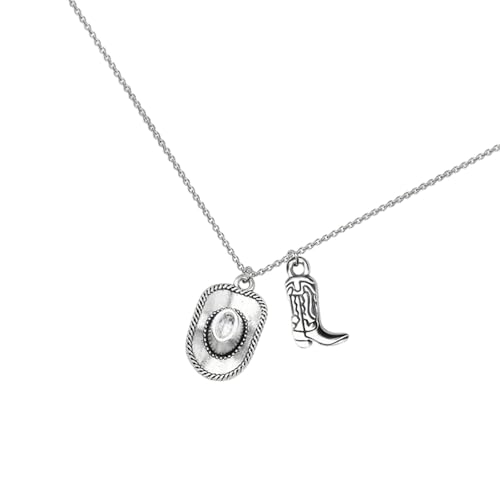 YIZITU Retro Western Schmuck Cowboy Hat Stiefel Charm Halskette Punk Styles Party Geschenk Für Frauen Silbertonhals Kette Schmücken Cowboy Party Schmuck Für Frauen von YIZITU
