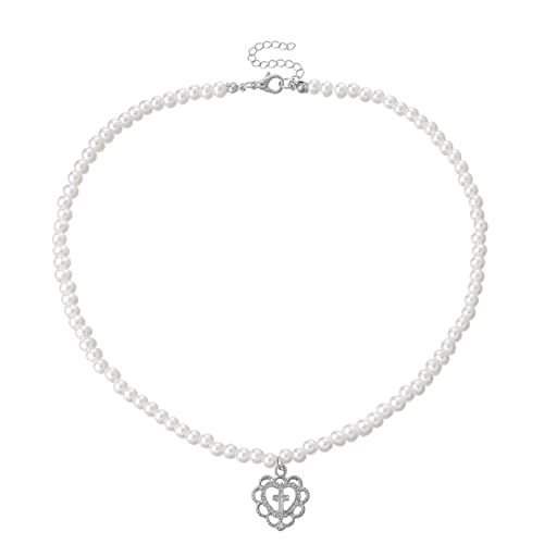 YIZITU Schöne Perlen Halskette Retro Girl Hohlkette Liebe Zum Cross Anhänger Schlüsselbein Kette All Match Geschenk Für Freundschaft Täglich Wea Schlangeblattkette von YIZITU
