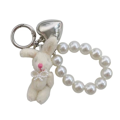 YIZITU Schöner Schlüsselanhänger mit Perlen und Hasenherz, trendiger Taschenanhänger, Ornament, handgefertigtes Schmuck-Accessoire für stilvolle Damen YIZITU Schöner Schlüsselanhänger mit Perlen und Hasenherz, trendiger Taschenanhänger, Ornament, handgefertigtes Schmuck-Accessoire für stilvolle Damen von YIZITU
